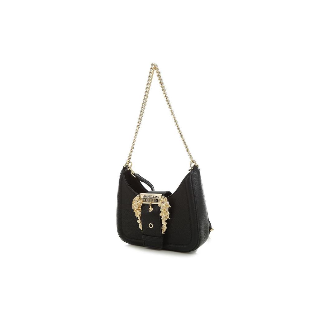 Versace Jeans Couture Baroque Carved Logo Buckle Grain Leather Shoulder Bag Women Shoulder Bag Black 74VA4BF5-ZS413-899