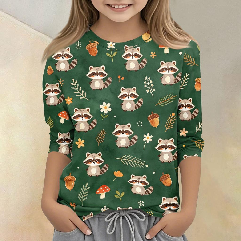 Kids Animal Print Crew Neck Three Quarter Sleeve Casual T Shirt Soft Comfortable Fit Lightweight Fabric Suitable for Everyday Wear