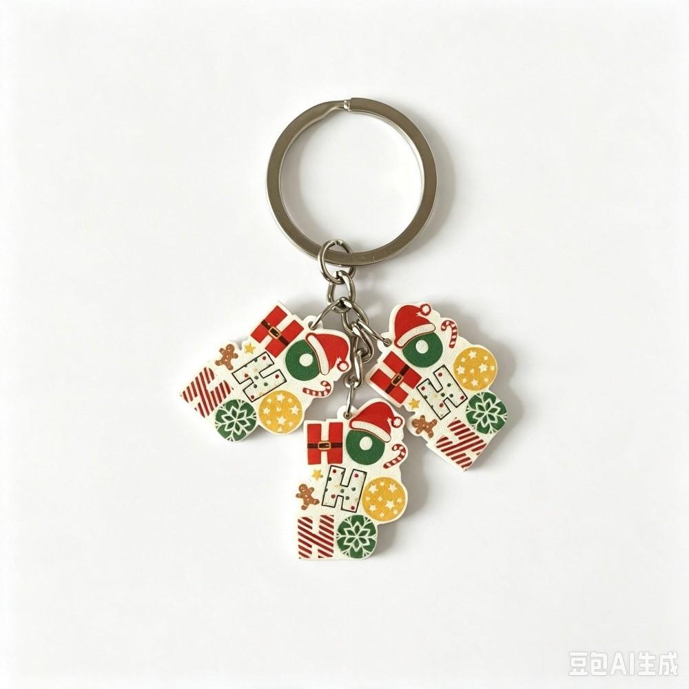Cartoon Acrylic Christmas Keychain 2D Flat Mini Keyring Charm Bag Accessory Xmas Ornament Pendant Party Favor