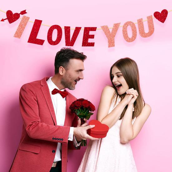 Valentine's Day "LOVE" Hanging Decor Glitter Heart Pendant for Party Wedding Room Decoration Festive Atmosphere Romantic Gift for Couples