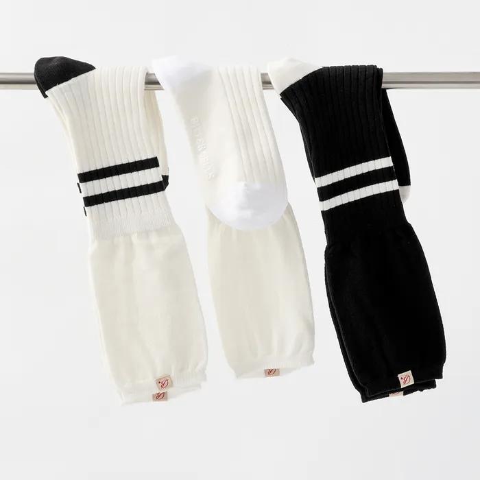 Layered Logo Long Socks-Black&Ivory