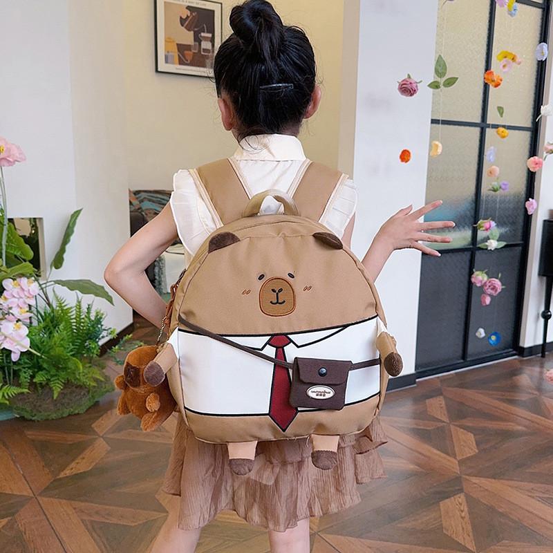 Cartoon Cute Capybara Water Pig Backpack Girl Children Durable Polyester Bags