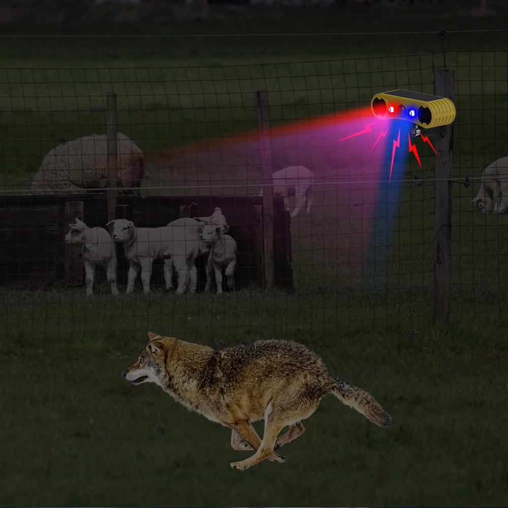Solar-Powered Dual-Speaker Outdoor Pest Repeller with Red & Blue Flashing Lights