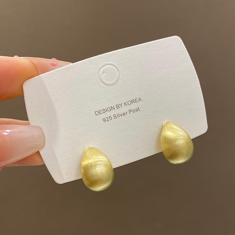 Frosted brushed beanie stud earrings for women, cold wind, simple temperament, water drop earrings, advanced ear-sensitive jewelry