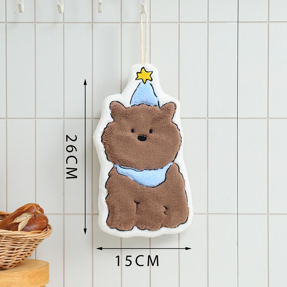 Hanging Style, Thickened, Super Absorbent, Cute Cartoon, Hand Towel, Coral Fleece, Small Square Towel, Dual-use for Kitchen and Bathroom