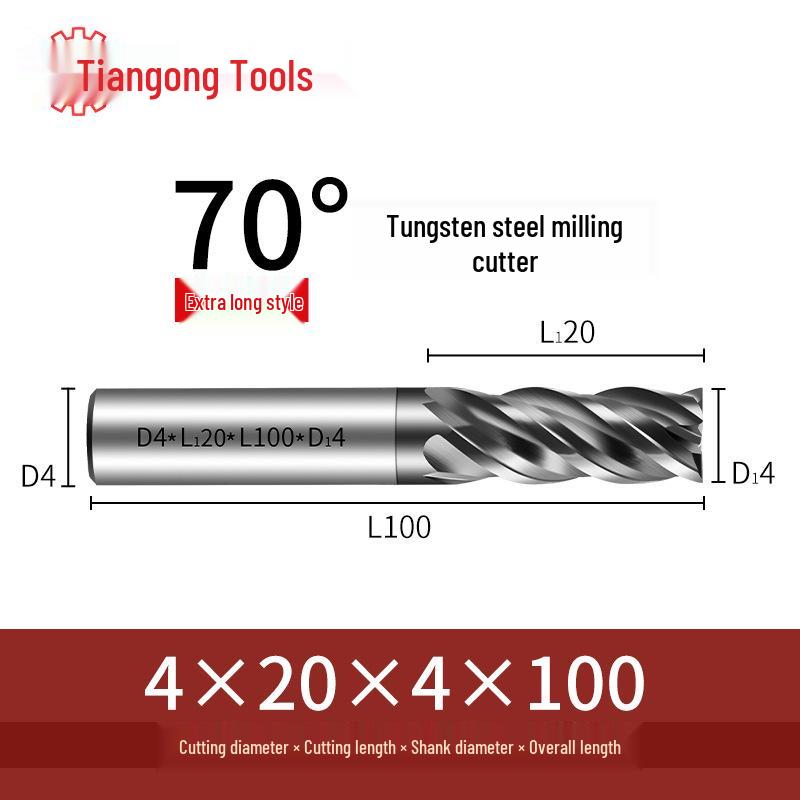 Freză frontală CNC din carbură de tungsten Tiangong 70°: Precizie înaltă, Anti-vibrații, Fund plat, Freză cu patru muchii pentru oțel inoxidabil.