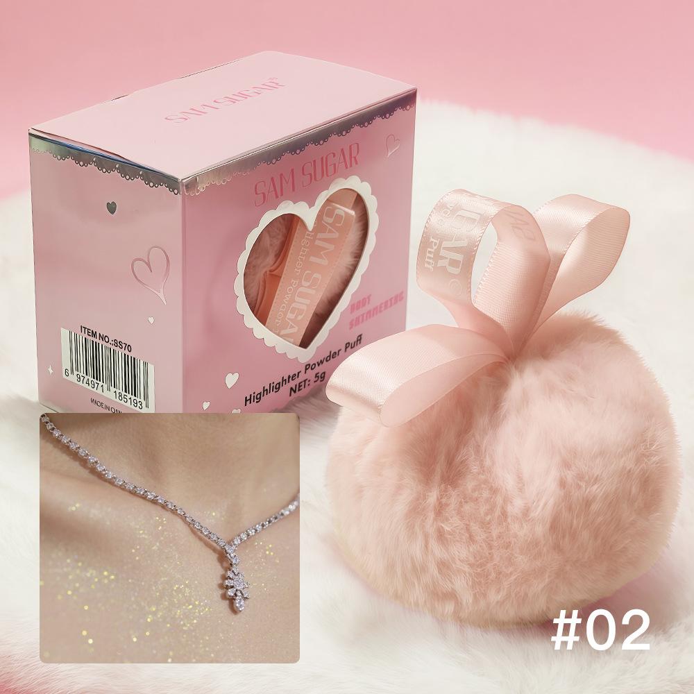 Pink Peach Shining Powder High Glitter Makeup for Face Body Collarbone Highlighting with Soft Puff Multi Use Cosmetic