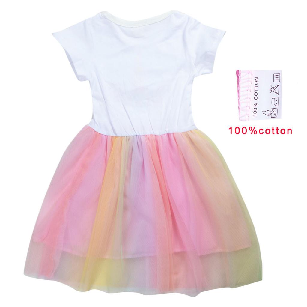 9192 Kids Girls Steal a Brainrot 67 Six Seven Print Short Sleeve Cotton Casual Rainbow Dress