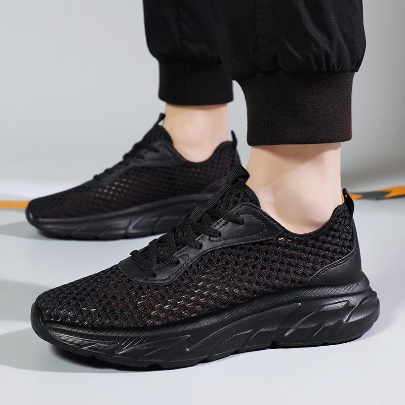 Men's Breathable Black Mesh Running Shoes - Odor-Resistant, Lightweight, Casual, Large Size