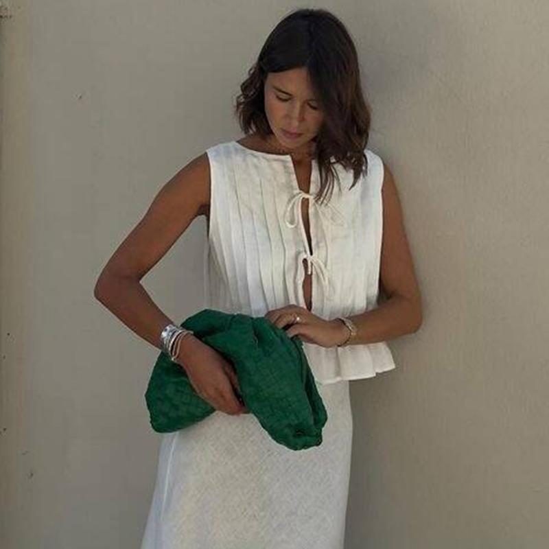 White Bandage Ribbed Sexy Tank Top Shirts Women Hollow Out Lace Up Sleeveless Slim Tops Hottie Summer Deep V Neck Street Sexy Beach Bandage Y2k Vest