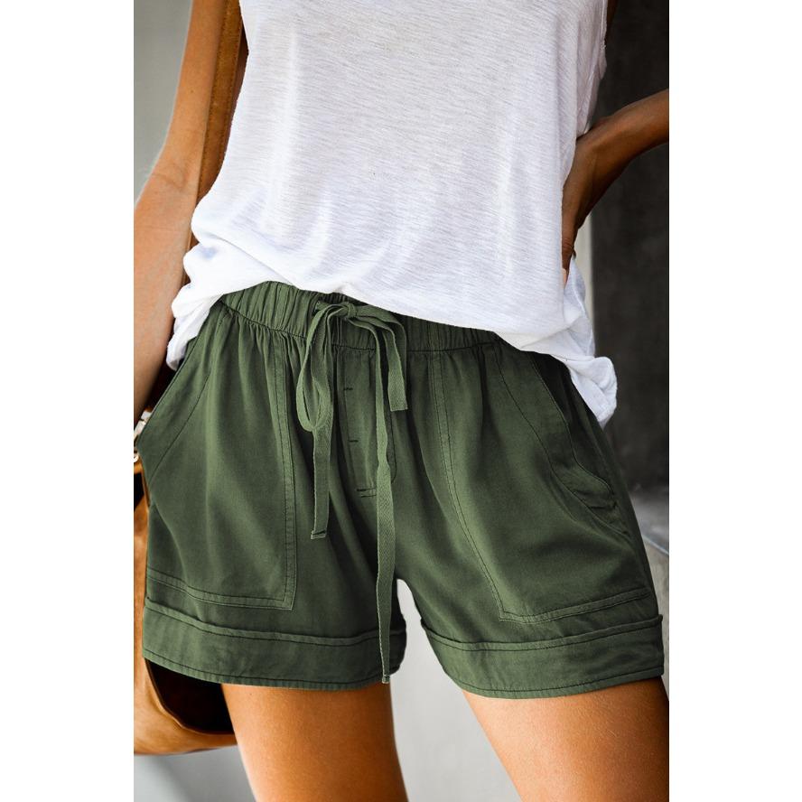 YYFS Pantaloncini sportivi a vita alta con stampa tinta unita casual alla moda da donna