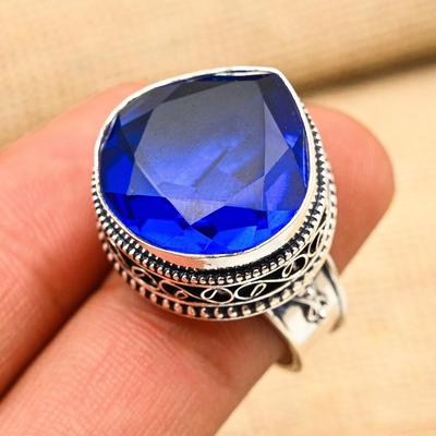 Wonderful Blue Sapphire Gemstone Handmade 925 Sterling Silver Wedding Jewelry Ring
