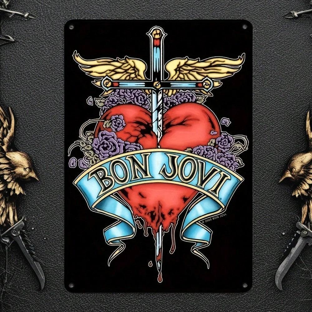 

Vintage Bon Jovi Metal Tin Sign Retro Rock Band Wall Art Home Pub Decor 20X30 різнокольоровий