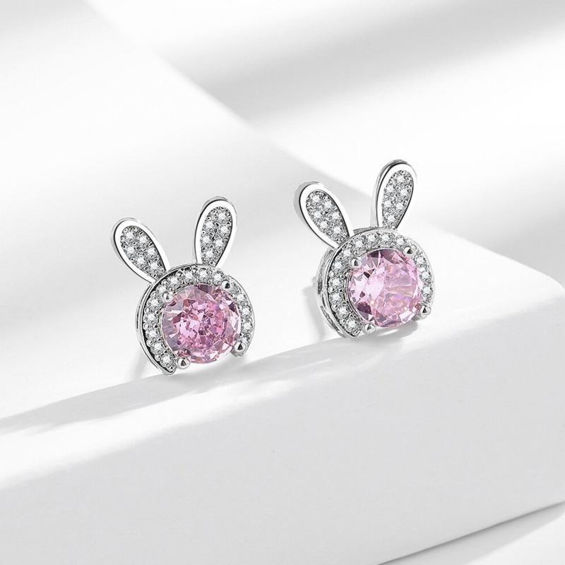 

BELLA BOX S925 Sterling Silver Needle Rabbit Stud Earrings With A Vacation Style, Elegant, Light Luxury And High-end Zodiac Jewelry розовый