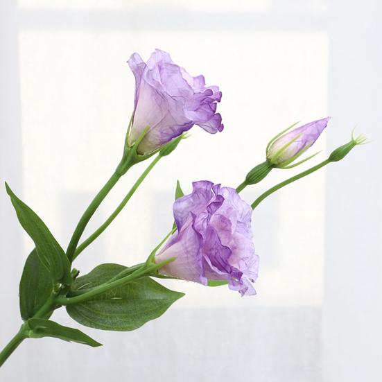 Artificial Platycodon Grandiflorus Flower with 2 Head Blooms And 1 Bud Fake Silk Flower with Stem And Leaves for Wedding Party Kitchen Bedroom Baby