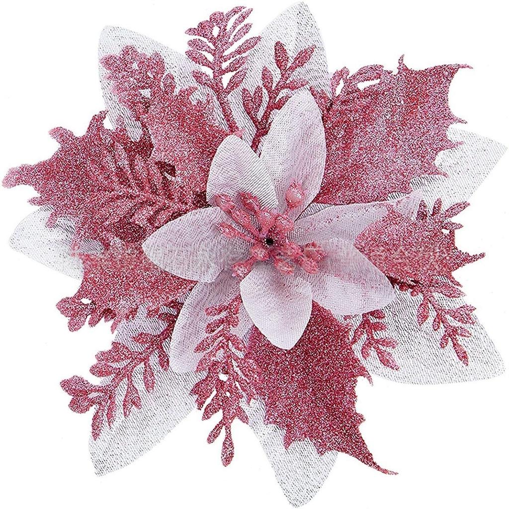 5/10pcs 14cm Glitter Artificial Flowers - Pink Red Gold Christmas Ornaments for Xmas Tree Home Decor