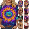 Women’s Casual Three Quarter Sleeve Crew Neck Top Tie Dye Halloween Themed Print Relaxed Fit Soft Fabric for Daily Wear