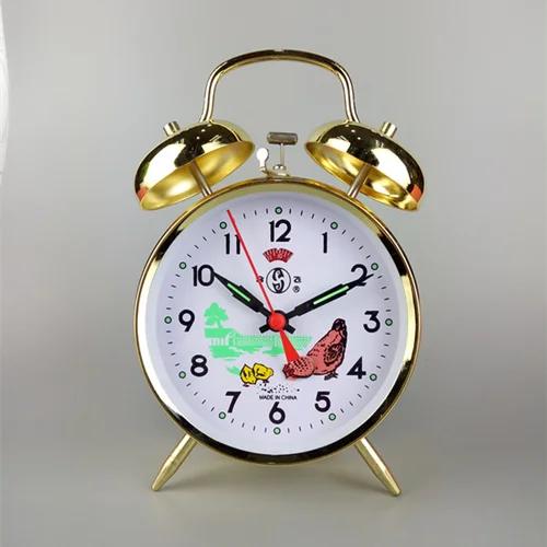 Sveglia Meccanica a Carica Manuale Vintage Pollo che Mangia Riso Orologio da Tavolo in Metallo Orologi con Campana Oversize in Metallo per Camera da Letto Comodino Regalo