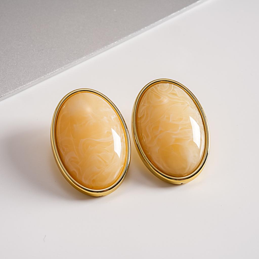European American Retro Acrylic Smudge Oval Geometric Silver Needle Stud Earrings Niche High‑End Personalized Trend Jewelry
