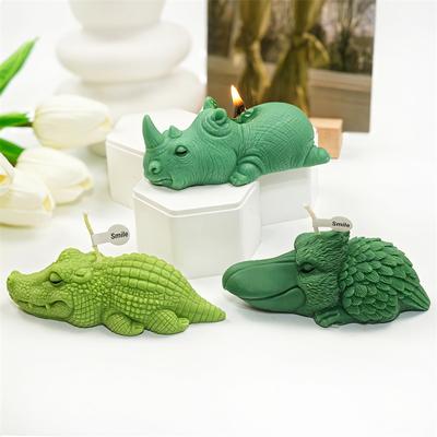 3D Vild Dinosaurie Djur Silikon Ljusform DIY Noshörning Liggande Krokodil Formar Ljus Gips Heminredning Gåva