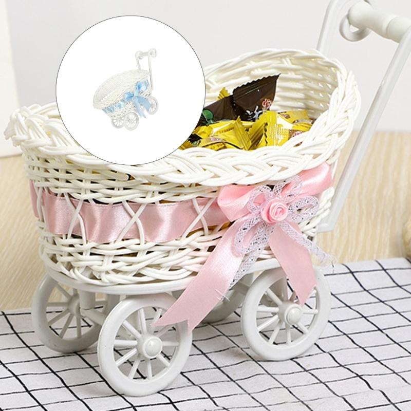 Rattan Style Candy Display Trolley For Wedding Event Plastic Candy Holder Basket Multipurpose Home Organization