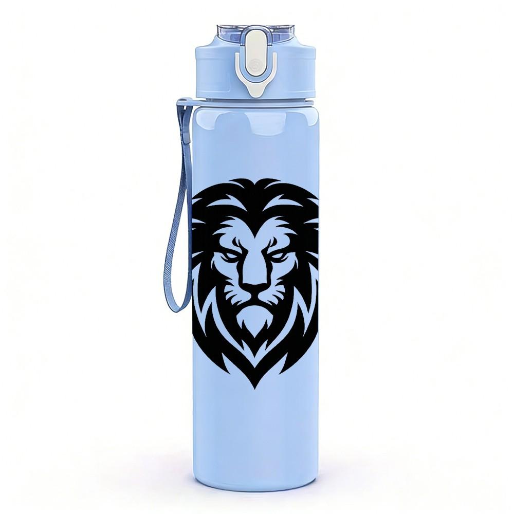 1PC Lion Head Black Silhouette Print 750ml Color Plastic Sports Water Bottle Leakproof Flip Straw Lid Suitable for Sports Office Home Use