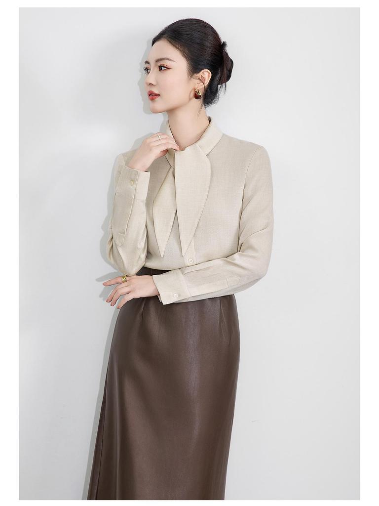Tencel Wool Rabbit Ear Collar Lace-up Long Sleeve Women's Shirt for Autumn/Winter