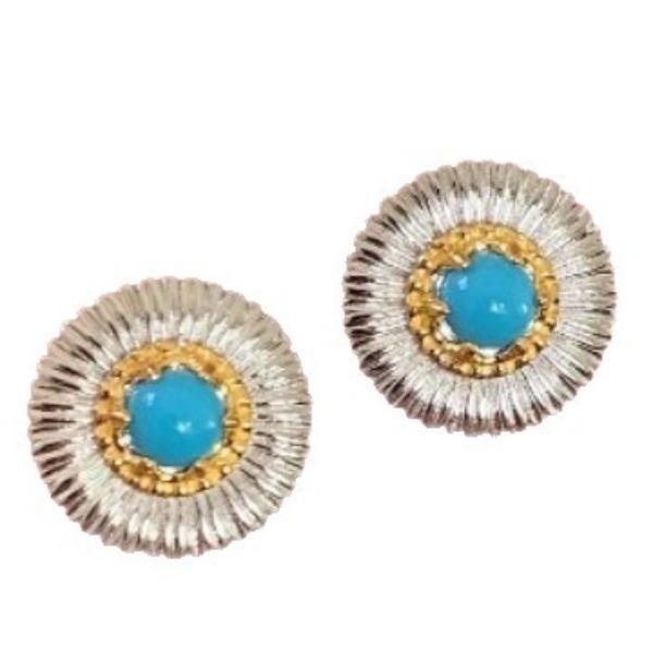Retro Chinese High-End Italian Craftsmanship Light Luxury Turquoise Small Daisy Stud Earrings Niche Design Versatile Earrings