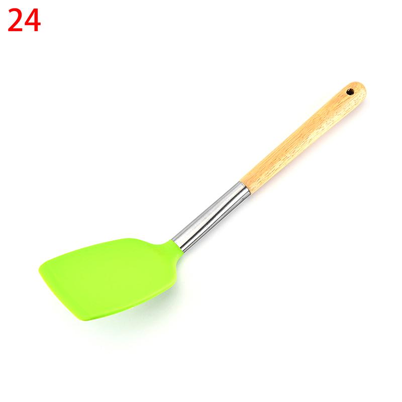 Silicone Kitchenware Non-Stick Heat-Resistant Cookware Kitchen Utensils Set Spatula Shovel Spoon Wooden Handle Cooking Tool Set