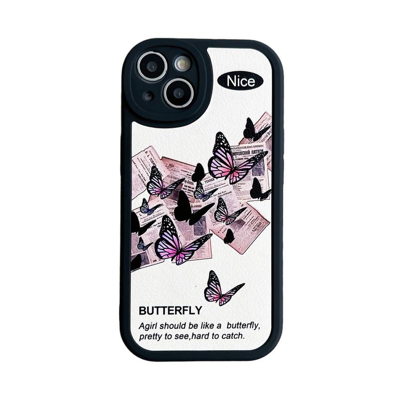 Kožené černé pouzdro silikonové flexibilní měkké pouzdro z TPU módní Rose Butterfly potisk zadní kryt mobilního telefonu pro iPhone Samsung Xiaomi