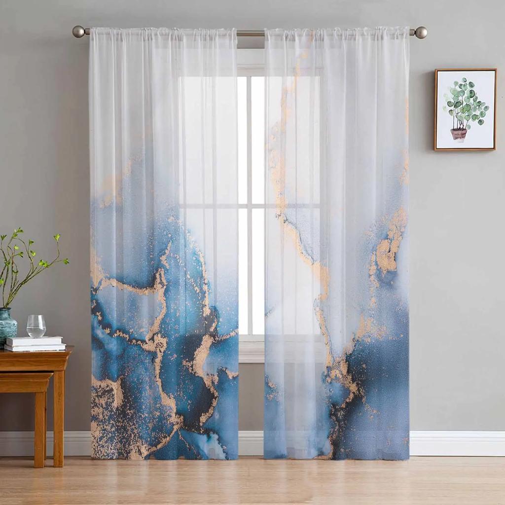 Marble Transparent Drapes Perfect for Bed Chamber Living Room Ornamentation Window Panel Curtain for Cooking Area Netting Voile Silk-like Fabric
