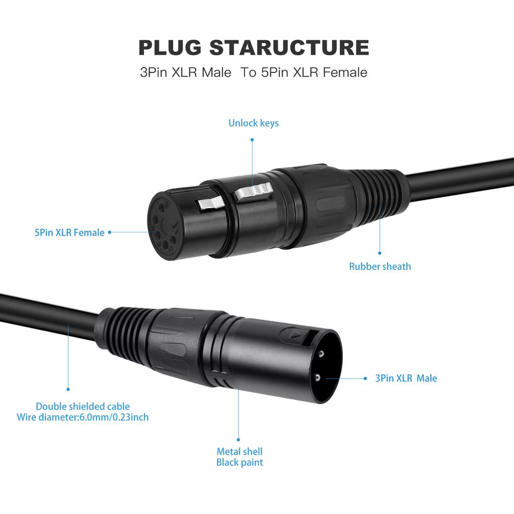 Professionelle 3-Pin XLR Stecker auf 5-Pin DMX Buchse Adapterkabel für Bühnenbeleuchtung und Audio
