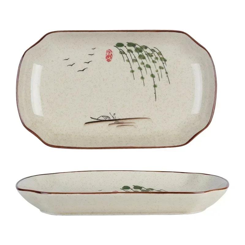 12 Inch Fish Plate, Japanese Tableware, Underglaze Colored Ceramic, Creative Sushi Plate for Household Use