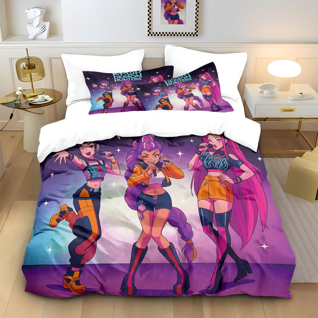 3pcs/set K-Pop Bedding Set Demon Hunters Colorful Print Polyester Student Dormitory Bed Sheet Duvet Cover Kid Gift Home Textile