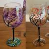 Handmade Painted Glass Wine Glasses Four Seasons Tree Goblet Gift for Friend
