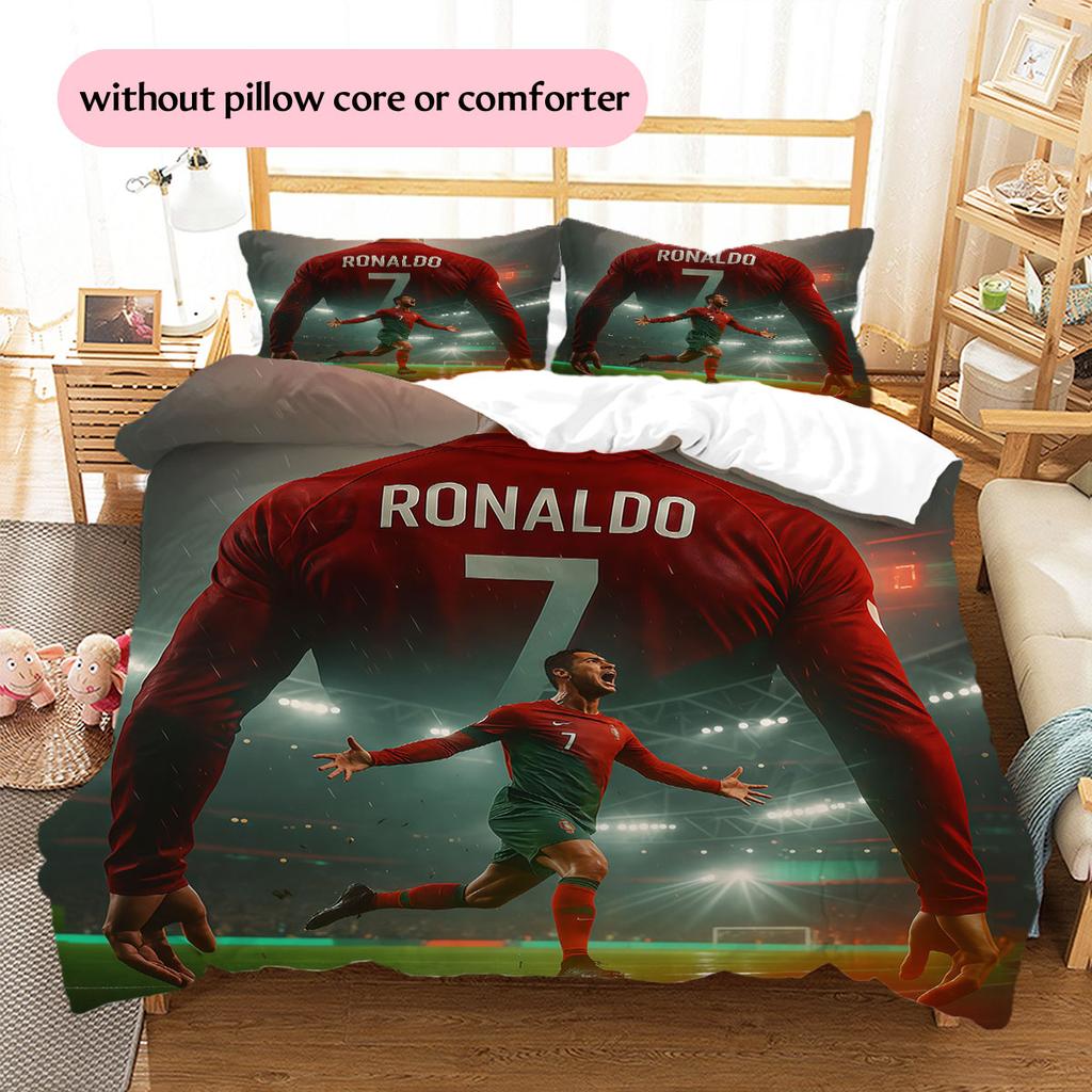 Lenjerie de pat cu model Cristiano Ronaldo Decorațiune pentru casă Cadou de ziua de naștere (1 * husă de pilotă + 2 * fețe de pernă, fără miez),merchandise pentru fani.
