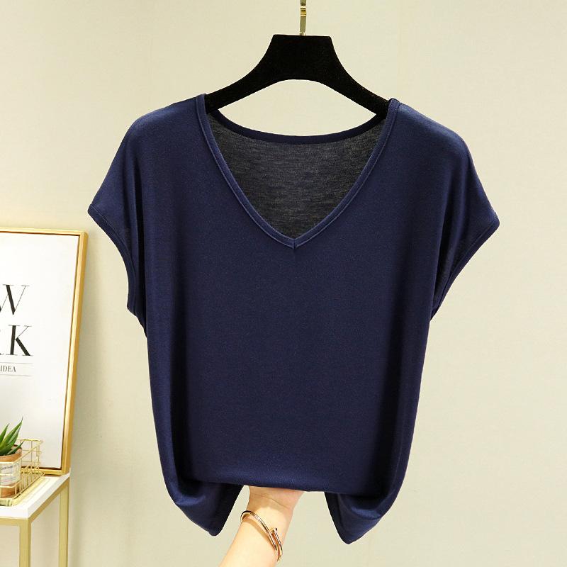 Letnia damska kamizelka bez rękawów z modalu Gładka V-neck Podstawowy T-shirt Luźny T-shirt z modalu Topy Codzienna podkoszulka