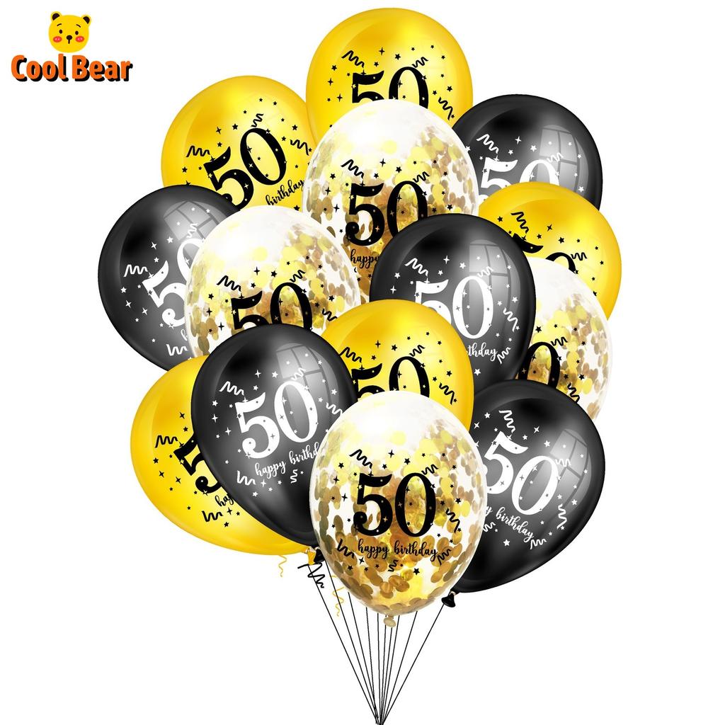 15PCS 30 40 50 60th 70 80 Year Old Latex Balloon Confetti Balloon Set  Combination Adult Birthday Party Decorations