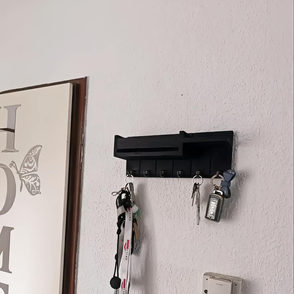 Wall Mounted Wooden Key Holder 1pc Shelf Hooks Home Organization Farmhouse Decor
