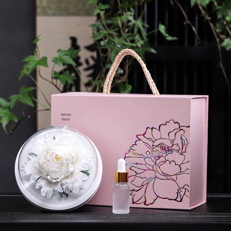 Luxury Ceramic Peony Incense Burner - Elegant Fragrance Ornament for Office or Home, Personalized Business Souvenir with Custom Logo