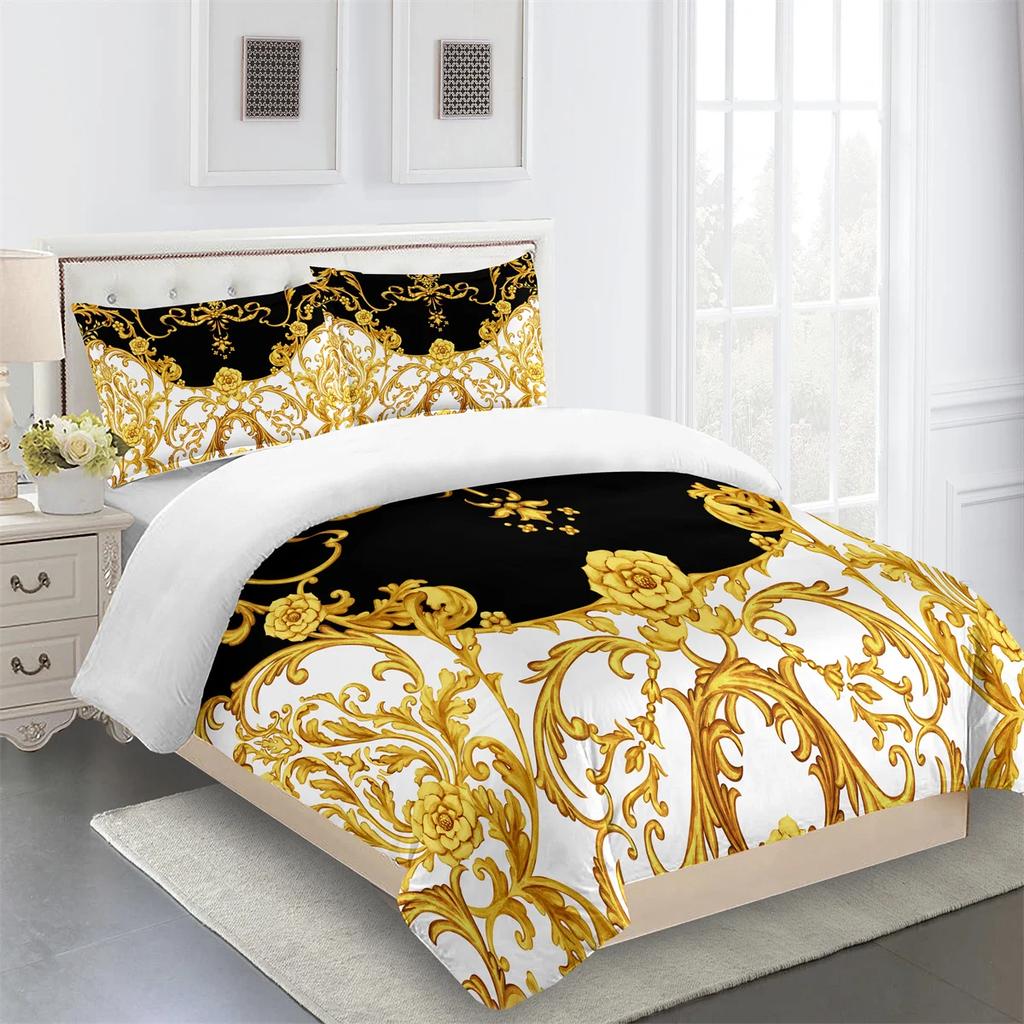 Luxury Black Gold 3Pcs Geometric Kids Twin Queen King Full Size Duvet Cover Bedding Linen Set 2 Seater Bedspread 200x200 240x220