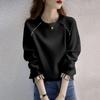 Thin Pure Cotton Sweatshirt Women Spring Autumn Korean Version Hatless Pullover Long Sleeve Round Neck Fake Two Piece Top