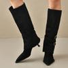 Fashion Vintage Suede Woman Knee High Boots Shoes Ladies Elegant Pointed Toe Thin Heel Long Botas Autumn Winter Removable Women's Shoes