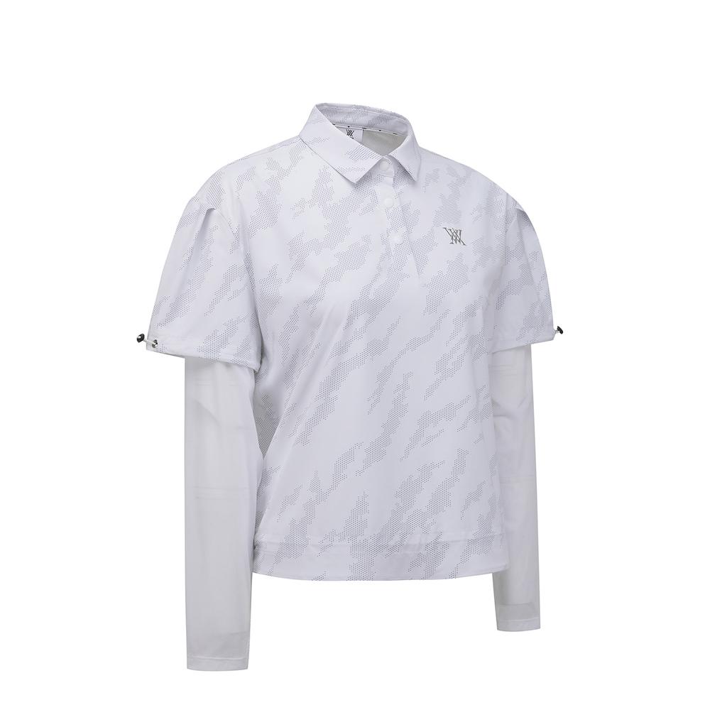 ANEW GOLF Women Sp Layered Pattern Long T-Shirt_Wh