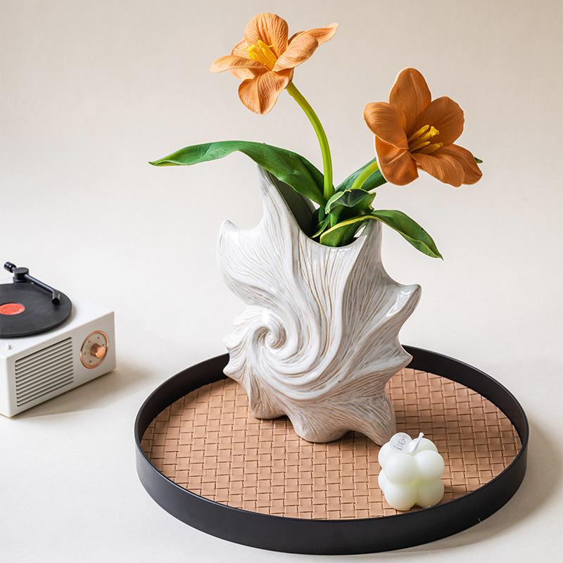 Unique Design Ceramic Flower Vase Creative Modern White Ceramic Table Vase for Home Decor (White,L)