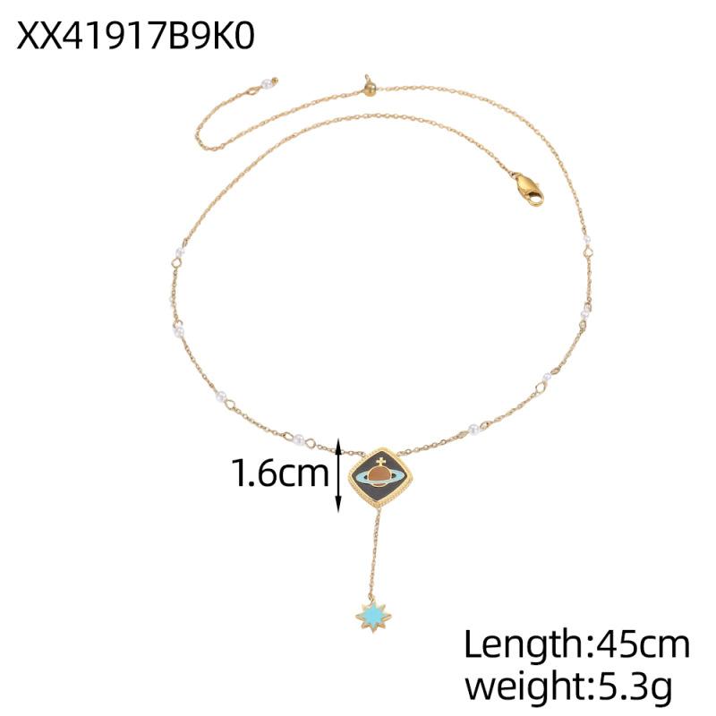 

Pearl planet enamel titanium steel necklace - exclusively for french chains