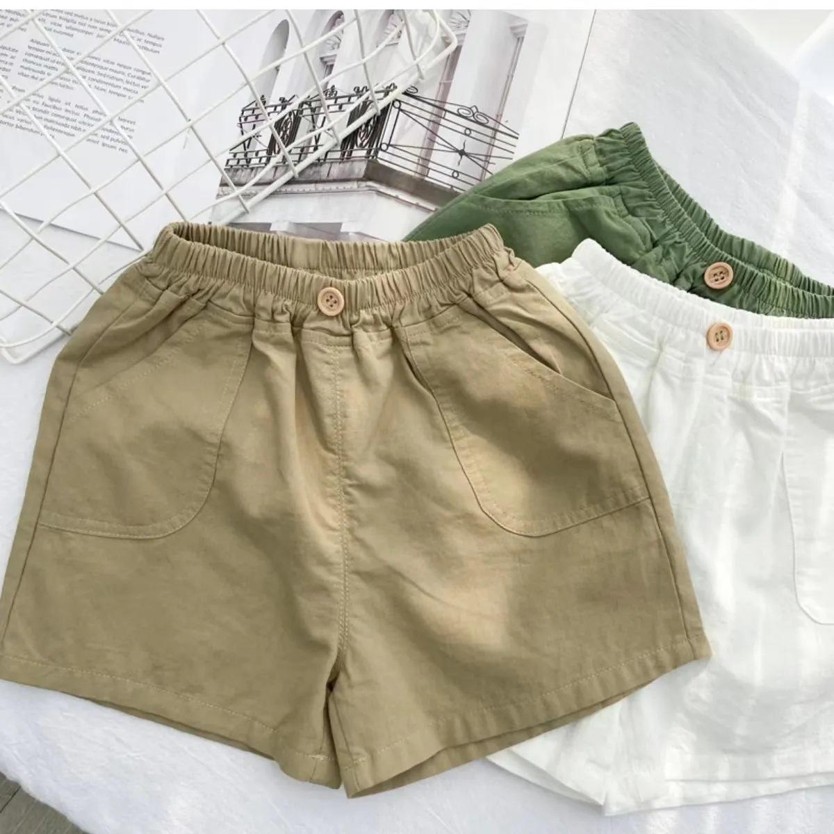 Summer Pure Cotton Thin Kids Shorts Boys Girls Baby Casual Three Quarter Pants Breathable Outdoor Wear 90