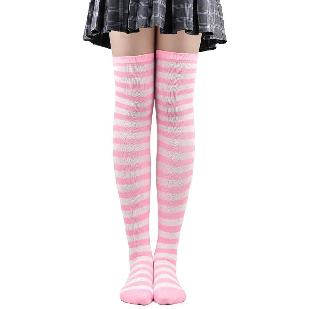 Long Socks Womens Over Above Knee Striped Thigh High Stockings Polka Dot Ladies Black White Pink Cosplay Lolita Harajuku Y2k