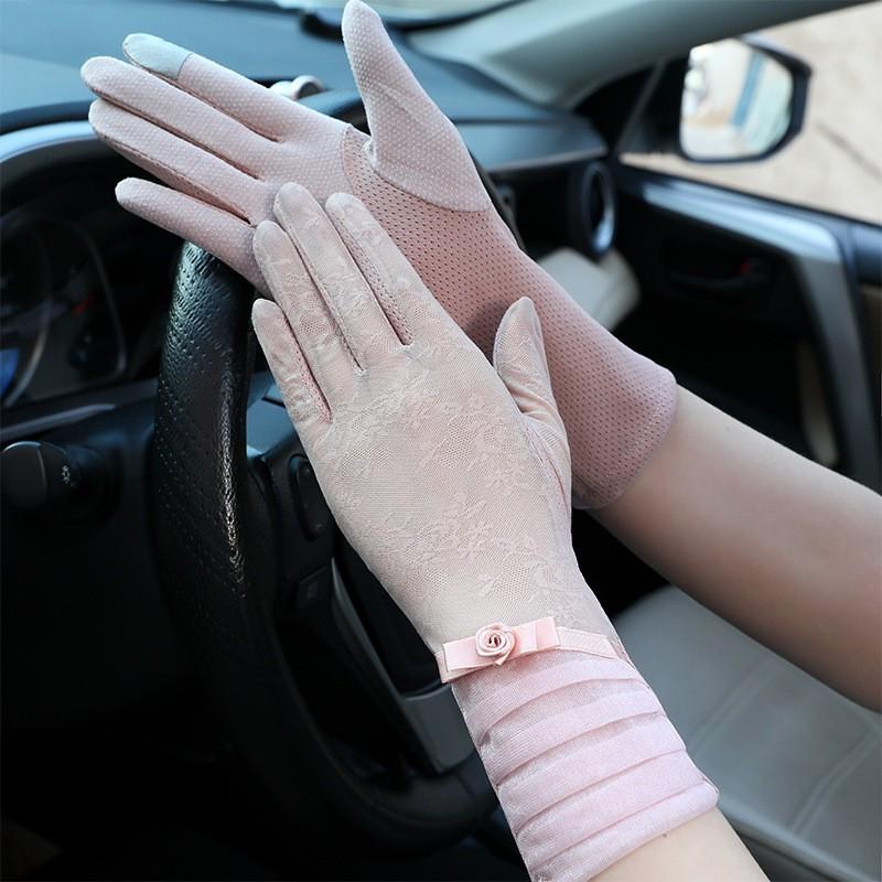 Sunscreen Lace Gloves Spring Bow Touch Screen Gloves Ladies Driving Breathable Outdoor Shade Cycling Summer Gloves