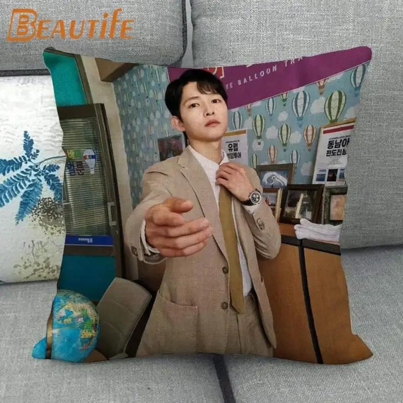 45X45cm Vincenzo Song Joong Ki KPOP Pillow Cover Square Zipper Cotton Linen Fabric Pillow Cases Bedroom Home Decorative Gift